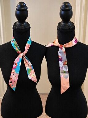 Floral Satin Neck Scarf - Peach & Multicolor
